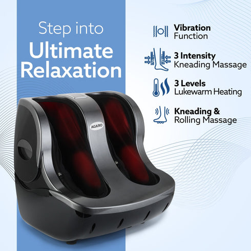 Supreme Foot & Calf Massager, Kneading & Rolling Function, for Pain Relief & Improving Blood Circulation, 3 Intensity Levels, 3 Levels of Lukewarm Heat, Vibration Massage, Timer, Remote Control