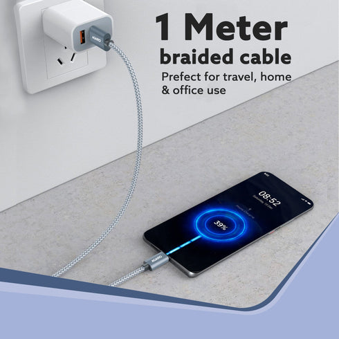 USB-A to Type C Cable, Nylon Braided Cable, 65W, 6A Fast Charging, Compatible with All Type C Devices Including Smartphones, Tablets, etc, PD Technology, 1 M (3.2Ft), 480 Mbps Data Transmission