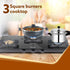 Elite 3 Burners Gas Stove, Toughened Glass Top, Brass Burners, 1 Small, 1 Medium & 1 Big Size Burner, Spill Proof Removable Drip Tray, Manual Ignition, Kitchen Use, Regular Cooking Use, Black