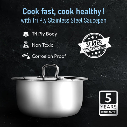 Regency Triply Tope 4.5L with Stainless Steel Lid, 2.5mm Thick Body, Rivetted Handle, Induction & Gas Compatible, Patila, Bhagona, Tapeli, 3 Layered Kitchen Induction Cookware, 24 Cm, Silver