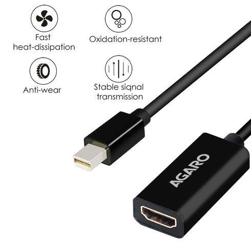 4K@30Hz Mini DisplayPort (Mini DP) to HDMI Female Thunderbolt 2.0 Adapter Suitable for Apple MacBook Pro MacBook Air Microsoft Surface Pro 4 Pro 3 Thinkpad Google Pixel Chromebook, Black