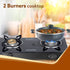 Elite 2 Burners Gas Stove, Toughened Glass Top, Round Brass Burners, 1 Small & 1 Medium Size Burner, Spill Proof Fixed Drip Tray, Manual Ignition, Kitchen Use, Regular Cooking Use, Black