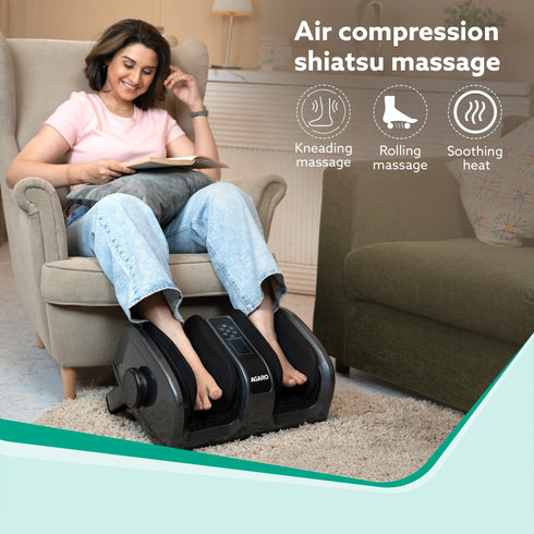 Royal Air Compression Foot Massager, Shiatsu Foot Massager, Kneading & Rolling Function, Lukewarm Heat, For Pain Relief, Muscle Relaxation & Improving Blood Circulation, Includes Remote Control