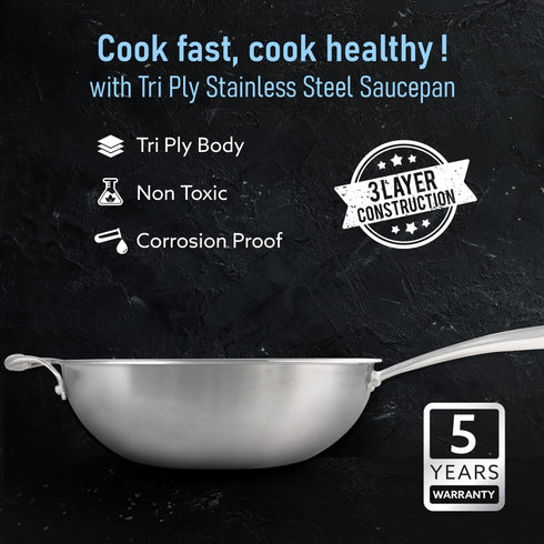 Stainless Steel Regency Triply Wok 26CM, 3.0L