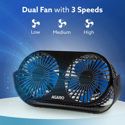 Signify USB Desk Twin Fan, Portable Dual Table Cooling Fan with 5 Blades & 3 Speed Option, USB Powered, Dual Mode, Ultra Quiet, Aromatherapy, Rotatable Table Desk Fan for Home, Office, Black