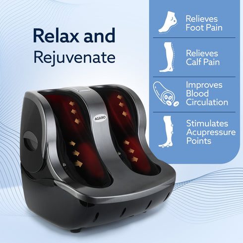 Supreme Foot & Calf Massager, Kneading & Rolling Function, for Pain Relief & Improving Blood Circulation, 3 Intensity Levels, 3 Levels of Lukewarm Heat, Vibration Massage, Timer, Remote Control