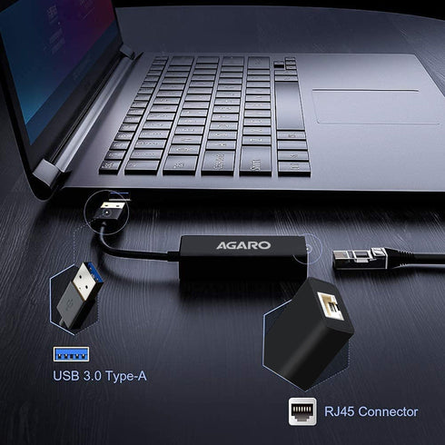 USB Ethernet Adapter, USB 3.0 to 10/100/1000 Gigabit Ethernet LAN Network Adapter, Plug & Play, Ethernet Compatible with Nintendo Switch MacBook Surface Pro Laptop PC Black