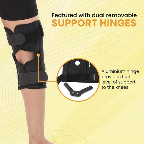 Knee Wrap Hinged With Open Patella, Rigid Biaxial Hinge, Neoprene Layer For Pain Relief, Braces Walking, Workout And Sports, XL, Black