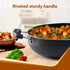 Elegant Non Stick Kadai with Glass Lid, 2.5L Capacity, 24 cm Diameter, Induction & Gas Oven Friendly, 3mm Thick, Riveted Cool Touch Handle, Granite Finish, PFOA Free, Cooking, Frying, Serving, cookware, Black