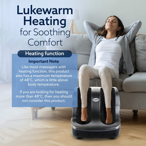 Supreme Foot & Calf Massager, Kneading & Rolling Function, for Pain Relief & Improving Blood Circulation, 3 Intensity Levels, 3 Levels of Lukewarm Heat, Vibration Massage, Timer, Remote Control