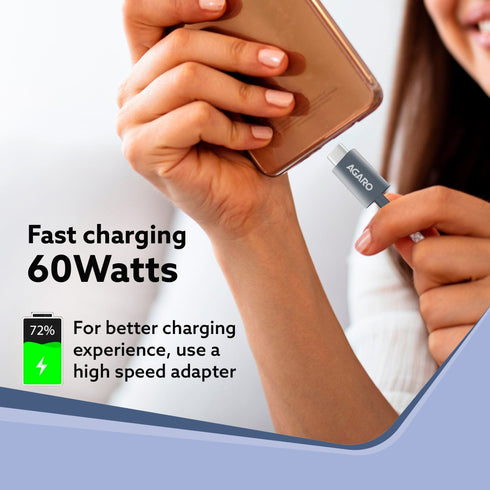 Type C to Type C Cable, 60W, 4A, Supports PD, Nylon Braided Fast Charging Cable Compatible With Type C Devices Including Android Phone, iPhone, Laptop & MacBook, 1.5M, 480 Mbps Data Transmission