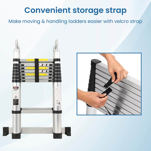 5.0m (16.5 ft) Aluminium Telescopic Ladder, 8x2 Steps Foldable Ladder, EN131 Certified, A Type Ladder, Lightweight, Collapsible, Max Load up to 150 Kgs, 5 Meters, 16.5 ft Silver