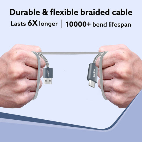 USB-A to Type C Cable, Nylon Braided Cable, 65W, 6A Fast Charging, Compatible with All Type C Devices Including Smartphones, Tablets, etc, Supports PD, 1.5M (4.9Ft), 480 Mbps Data Transmission