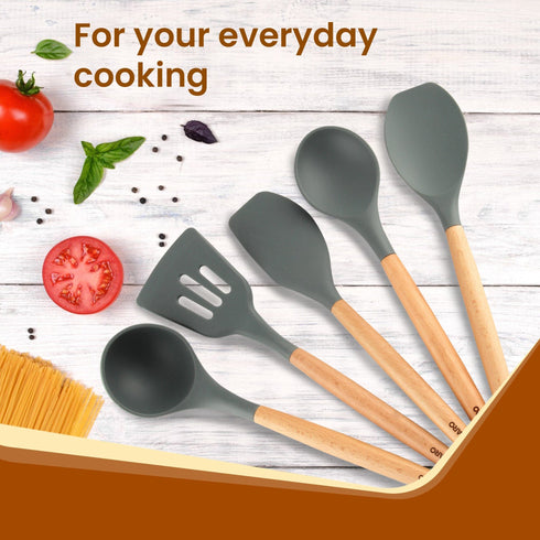 Royal Silicone Spatula Set of 5, Cooking and Mixing, for Non-Stick Cookware, BPA Free, Seamless Design, Grey