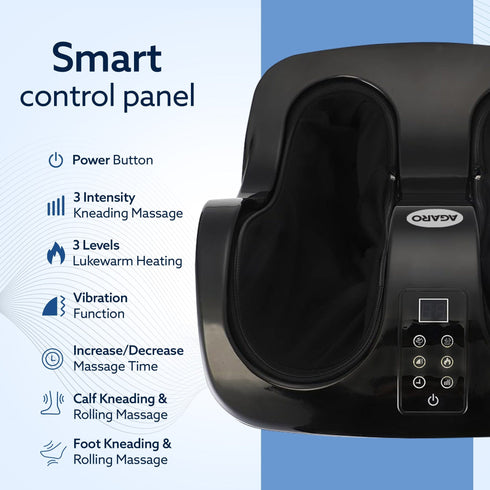 Supreme Foot & Calf Massager, Kneading & Rolling Function, for Pain Relief & Improving Blood Circulation, 3 Intensity Levels, 3 Levels of Lukewarm Heat, Vibration Massage, Timer, Remote Control