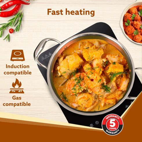 Royal Honey Comb Kadai, 2.25L Capacity, 24 cm Diameter, Gas & Induction Compatible, Tri-Ply Steel with Honey Comb Design, Riveted Handle, Food Safe & PFOA Free, Cooking, Frying, Serving, Silver