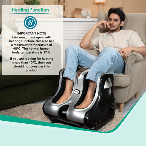 Amaze Foot, Calf & Leg Massager Machine , with Vibration & Heat, 3 Massage Levels, 4 motors for Home Usage (Silver - Black)