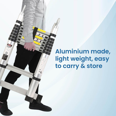 5.0m (16.5 ft) Aluminium Telescopic Ladder, 8x2 Steps Foldable Ladder, EN131 Certified, A Type Ladder, Lightweight, Collapsible, Max Load up to 150 Kgs, 5 Meters, 16.5 ft Silver