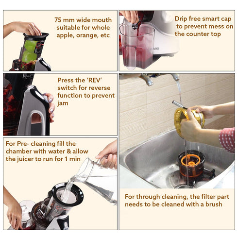 Imperial Slow Juicer, Professional Cold Press Whole Slow Juicer, 240 Watts Power Motor, 3 Strainers, All-in-1 Fruit & Vegetable Juicer, Grey/Black