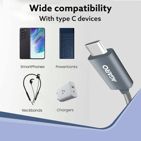 USB-A to Type C Cable, Unbreakable Braided Cable, 3A Fast Charging, Compatible with All Type C Devices Including Smartphones, Tablets etc, PD Technology, 1 M (3.2Ft), 480 Mbps Data Transmission