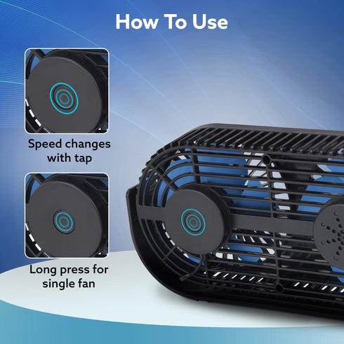 Signify USB Desk Twin Fan, Portable Dual Table Cooling Fan with 5 Blades & 3 Speed Option, USB Powered, Dual Mode, Ultra Quiet, Aromatherapy, Rotatable Table Desk Fan for Home, Office, Black