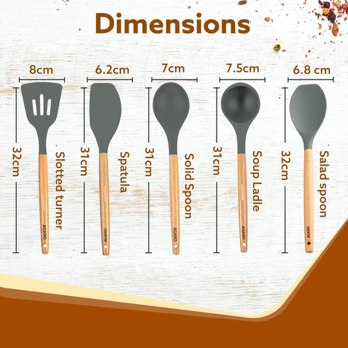 Royal Silicone Spatula Set of 5, Cooking and Mixing, for Non-Stick Cookware, BPA Free, Seamless Design, Grey