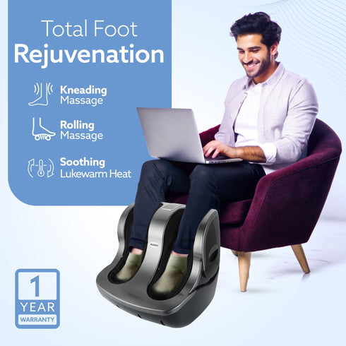 Supreme Foot & Calf Massager, Kneading & Rolling Function, for Pain Relief & Improving Blood Circulation, 3 Intensity Levels, 3 Levels of Lukewarm Heat, Vibration Massage, Timer, Remote Control