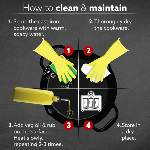 Royal Pre Seasoned Cast Iron Deep Fry Pan,25 cm Diameter,1.8L Capacity,No Chemical Coating,Rigid Handles,Fast Heating,Heavy Weight,Gas Oven & Induction Compatible,Frying,Deep Frying,Black