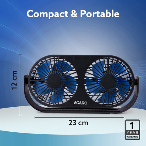 Signify USB Desk Twin Fan, Portable Dual Table Cooling Fan with 5 Blades & 3 Speed Option, USB Powered, Dual Mode, Ultra Quiet, Aromatherapy, Rotatable Table Desk Fan for Home, Office, Black