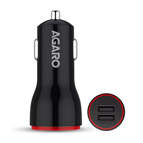 AGARO Dual Port Car Charger, 18W Quick Charging, 2.1A, Dual USB Port output, Fast Charge, Smart IC Protection, Compatible with all Type C Smartphones, Black & Red