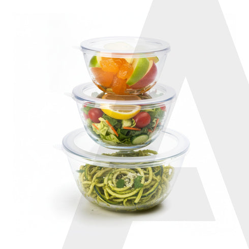 Elite Glass Bowl With Lid, 3 pcs Set - 500, 800,1600 ml
