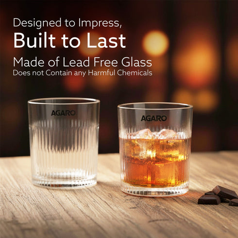 Elegant Whiskey Glass, Set of 6, 325ML, Vertical Stripe Cut Design, Crystal Clear Tumbler Set, Home, Bar Drinking Glass Set for Scotch, Whisky, Bourbon, Liquor, Wine, Cocktail Drinks, Gifting