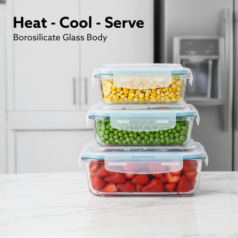 Elite Glass Container, 3 pcs Set - 370, 640,1040 ml