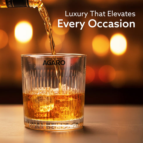 Elegant Whiskey Glass, Set of 6, 325ML, Vertical Stripe Cut Design, Crystal Clear Tumbler Set, Home, Bar Drinking Glass Set for Scotch, Whisky, Bourbon, Liquor, Wine, Cocktail Drinks, Gifting