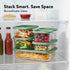 Elite Borosilicate Glass Container 6 Pcs Set, Fridge Stackable Storage Organizer, 310ml x2, 520ml x2, 750ml, 1200ml, Microwave Safe, BPA Free Kitchen Boxes, Store Cooked Food, Fruits, Snacks