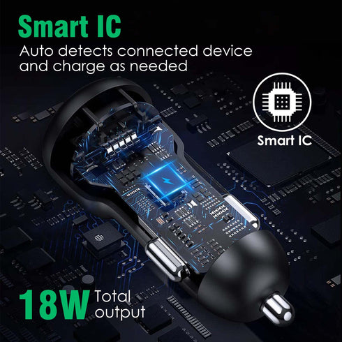 AGARO Dual Port Car Charger, 18W Quick Charging, 2.1A, Dual USB Port output, Fast Charge, Smart IC Protection, Compatible with all Type C Smartphones, Black & Red