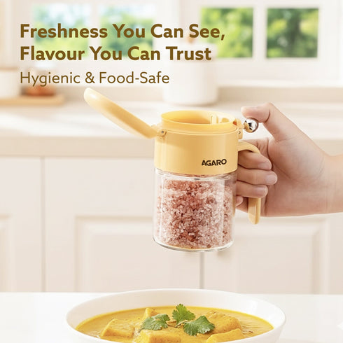 Elegant Spice Jar 400ml, Airtight Glass Masala Brown Container with Secure Lid & Spoon, Versatile Seasoning & Storage Bottle for Kitchen, Leak Proof, For Spices, Herbs, Sugar & More