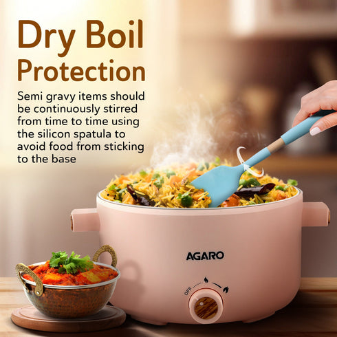 Primo Multi Function Pot 2L, Double Layered Body, Ceramic Coated Inner Pot, Variable Temperature Settings, Wide Mouth, Transparent Lid, Cooking, Boiling, Steaming, Egg, Vegetable