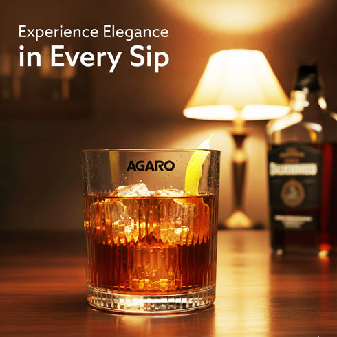 Elegant Whiskey Glass, Set of 6, 325ML, Vertical Stripe Cut Design, Crystal Clear Tumbler Set, Home, Bar Drinking Glass Set for Scotch, Whisky, Bourbon, Liquor, Wine, Cocktail Drinks, Gifting