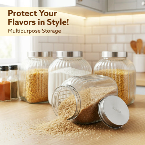 Elegant Glass Jar 3500 ml, Round Shaped, Steel Lid, Storage Glass Container, Transparent, Kitchen Organiser, Multipurpose Jar