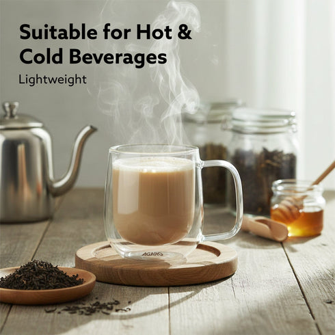 Elite Double Wall Glass Cups, 260 Ml, Insulated Tea & Coffee Cups, Hot & Cold Drinks, Coffee, Tea, Milk, Cappuccino, Juice, Microwave Safe, Stylish Espresso Chocolate Beverage, Pack of 2