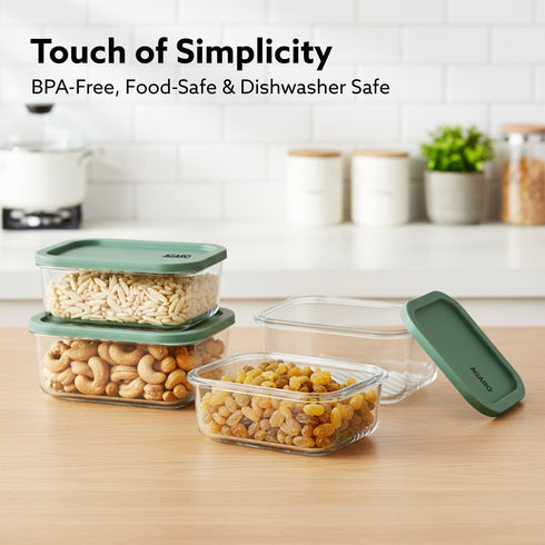 Elite Borosilicate Glass Container 6 Pcs Set, Fridge Stackable Storage Organizer, 310ml x2, 520ml x2, 750ml, 1200ml, Microwave Safe, BPA Free Kitchen Boxes, Store Cooked Food, Fruits, Snacks