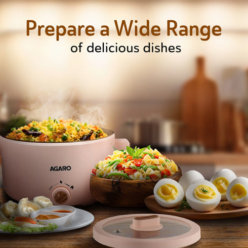 Primo Multi Function Pot 2L, Double Layered Body, Ceramic Coated Inner Pot, Variable Temperature Settings, Wide Mouth, Transparent Lid, Cooking, Boiling, Steaming, Egg, Vegetable