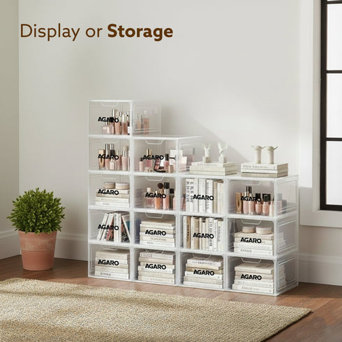 Stackable Shoe Storage Box Organizer | Heavy Duty, Transparent, Plastic Sneaker Crates Container with Magnetic Door |Space Saving|Organizer for Men & Women| Fits up to Size UK 12