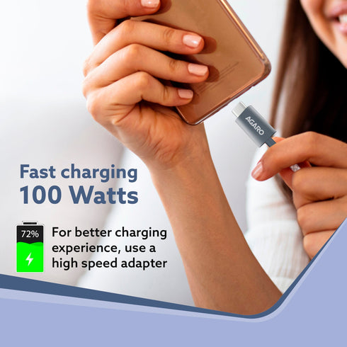 Type C to Type C Fast Charging Cable compatible with Android devices, iPhone15, Power Bank, 5A, 100W, Supports PD, 480 Mbps Data Transmission, Braided, 1.5 Meter, Black