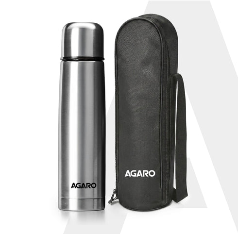 Delite Stainless Steel Flask with Bag, 500ml, Up to 24 Hrs Hot & Cold, ISI Certified, Triple Vacuum Insulated, Leak Proof, Flip Lid Closure, BPA & Rust Free, for Travel, Office & Outdoor Use