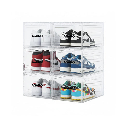 Stackable Shoe Storage Box Organizer | Heavy Duty, Transparent, Plastic Sneaker Crates Container with Magnetic Door |Space Saving|Organizer for Men & Women| Fits up to Size UK 12