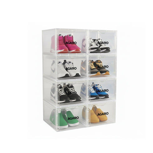 Stackable Shoe Storage Box Organizer | Heavy Duty, Transparent, Plastic Sneaker Crates Container with Magnetic Door |Space Saving|Organizer for Men & Women| Fits up to Size UK 12