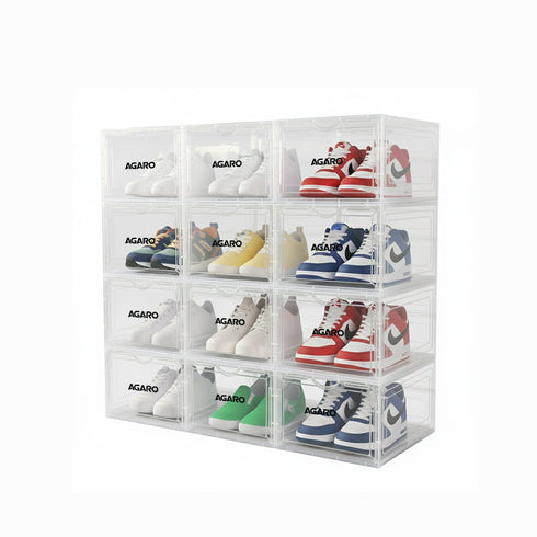 Stackable Shoe Storage Box Organizer | Heavy Duty, Transparent, Plastic Sneaker Crates Container with Magnetic Door |Space Saving|Organizer for Men & Women| Fits up to Size UK 12