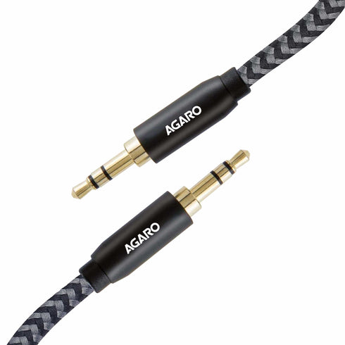 3.5mm Audio Cable Nylon Braided 24K Gold Plated Aux Cord Male to Male Stereo Hi-Fi Sound for Headphone, Tablets, Smartphone, Media Players & More 2M/ 200CM/ 5.6 Ft, Silver & Black